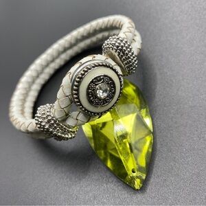 Leather Wrap Snap Bracelet & Dolphin Rhinestone Blue Snap Necklace